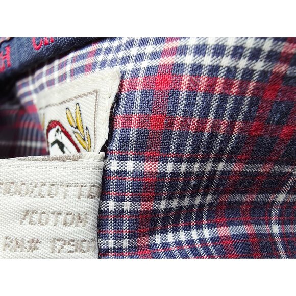 Cinch Medium Men Red White Blue Plaid Embroidered Pocket Logo Short Sleeve Shirt - Picture 6 of 11